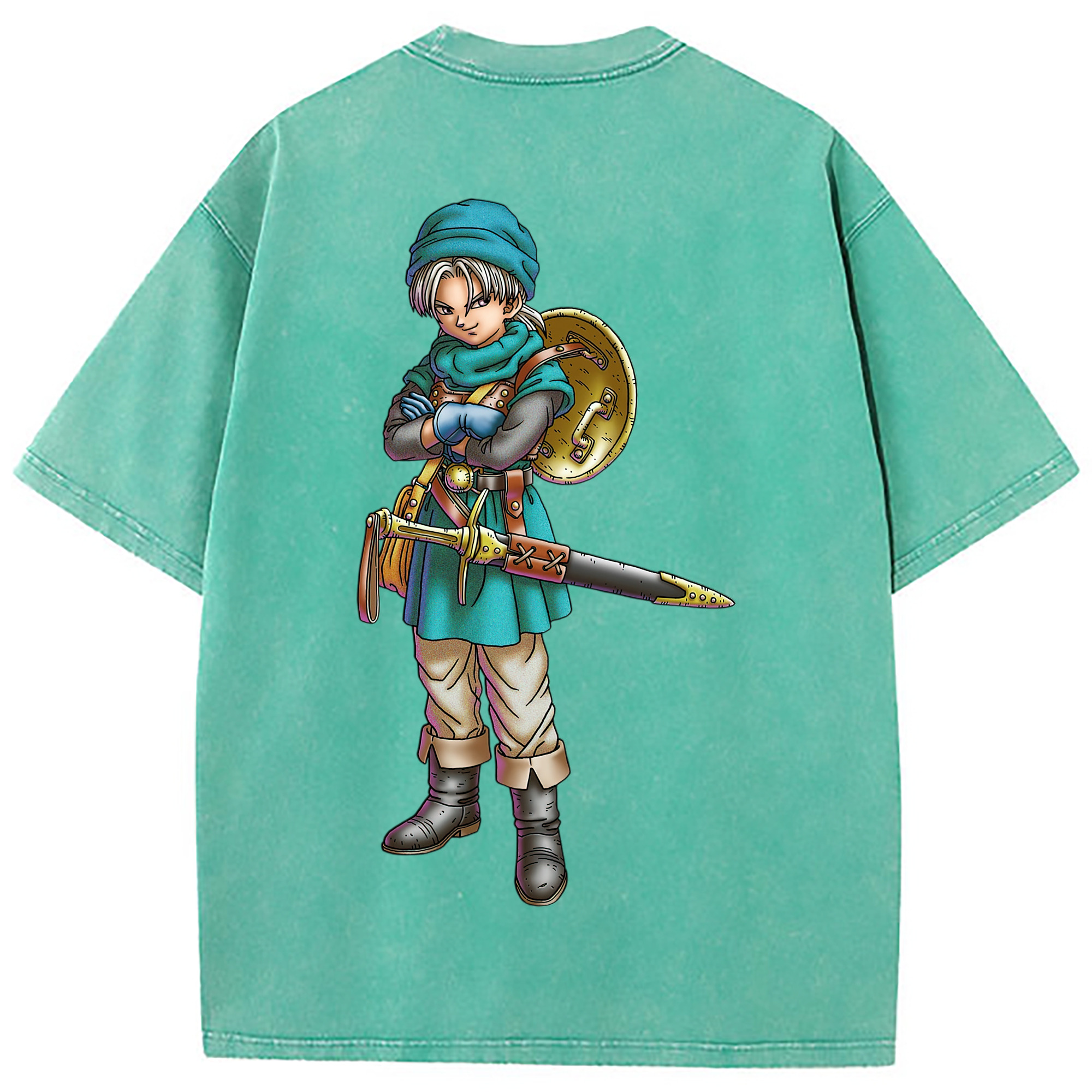 （画像用） ドラゴンクエスト Doragon Kuesuto Dragon Quest 綿100% ヴィンテージ風 半袖Tシャツ（背面プリント）